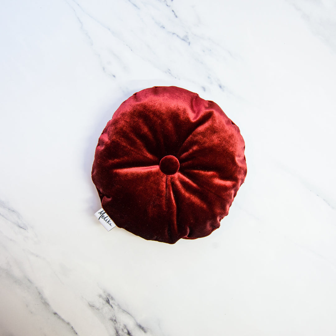 Tiny Tufted Velvet Throw Pillow, Hollyberry Red